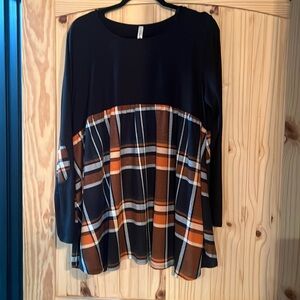 Orange and Black Plaid Blouse